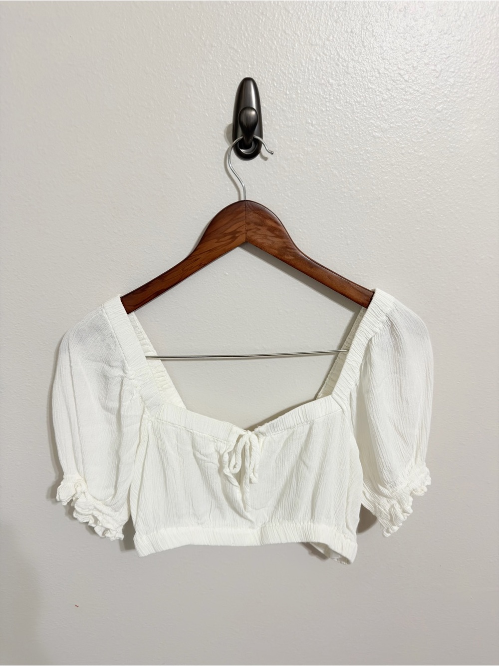 White Puff Sleeve Milkmaid Crop Top Blouse Cottagecore
